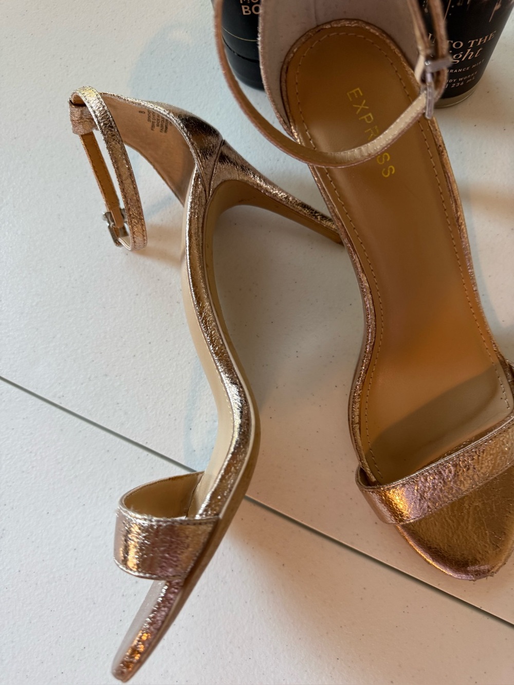 Express Chic Metallic Rose Gold Ankle Strap Heels Sz8